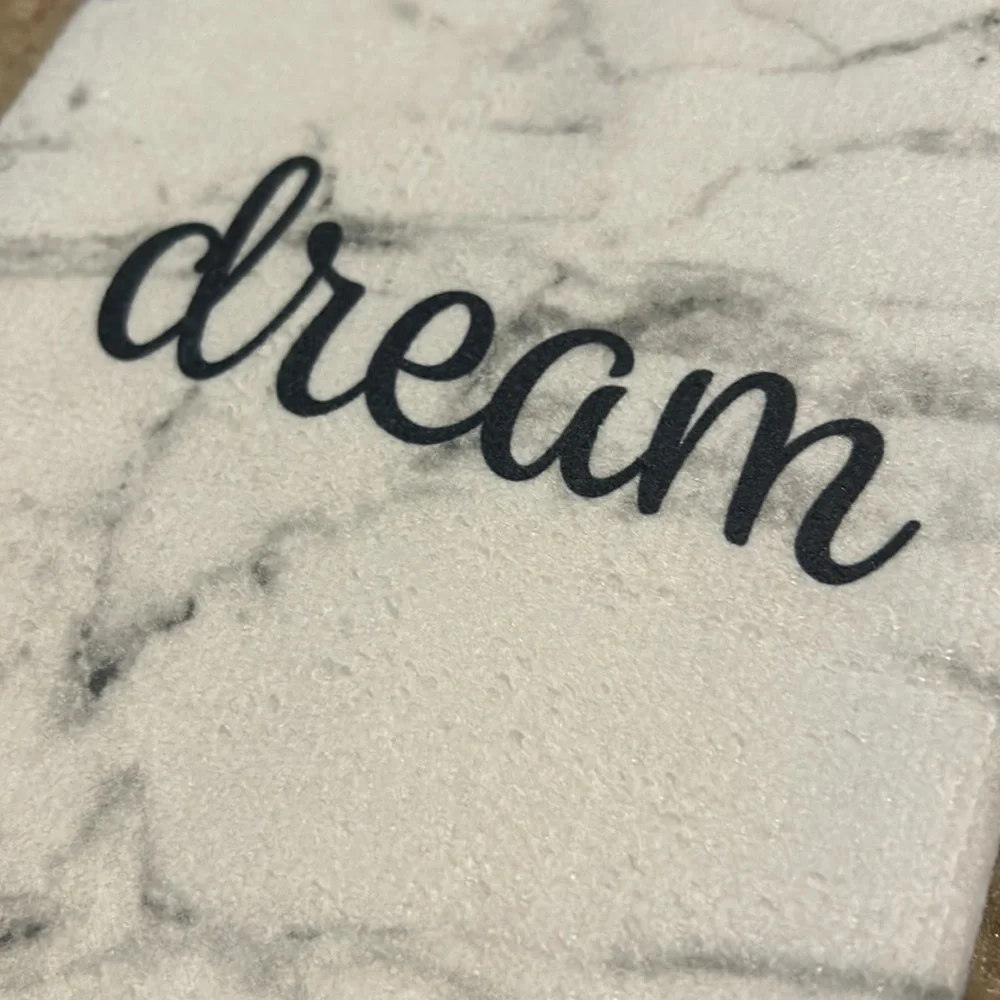 dish towels marble print “dream” inspirational